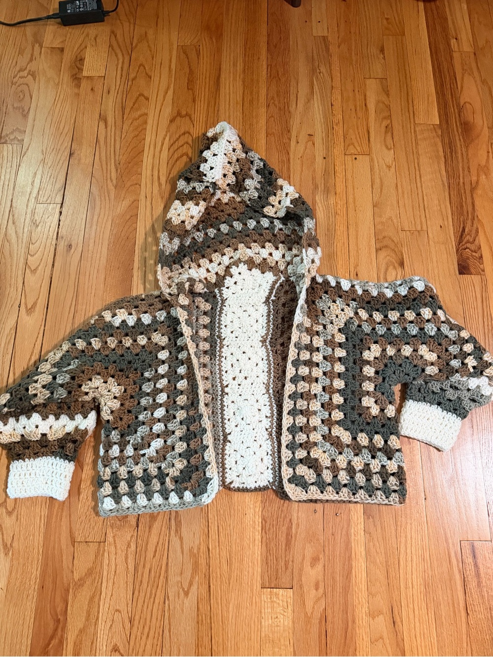 Handmade Hooded Teddy Jacket in Cream, Brown & Gray